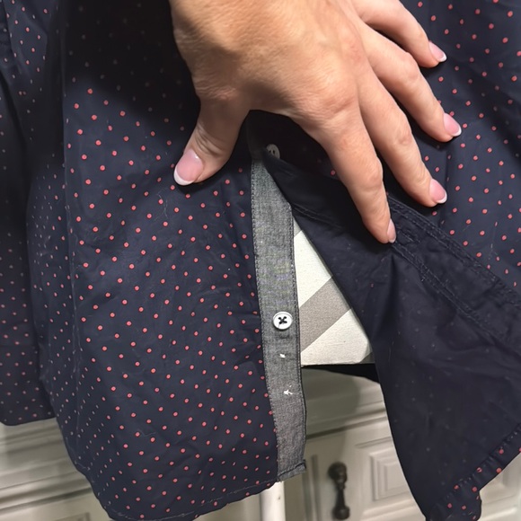 Men's Navy Blue Pattern Button-down Shirt by PD&C Size Medium - Picture 4 of 12